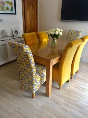 Grey Mustard White Pattern Chair, Grey Velvet Dining Room Chair Covers